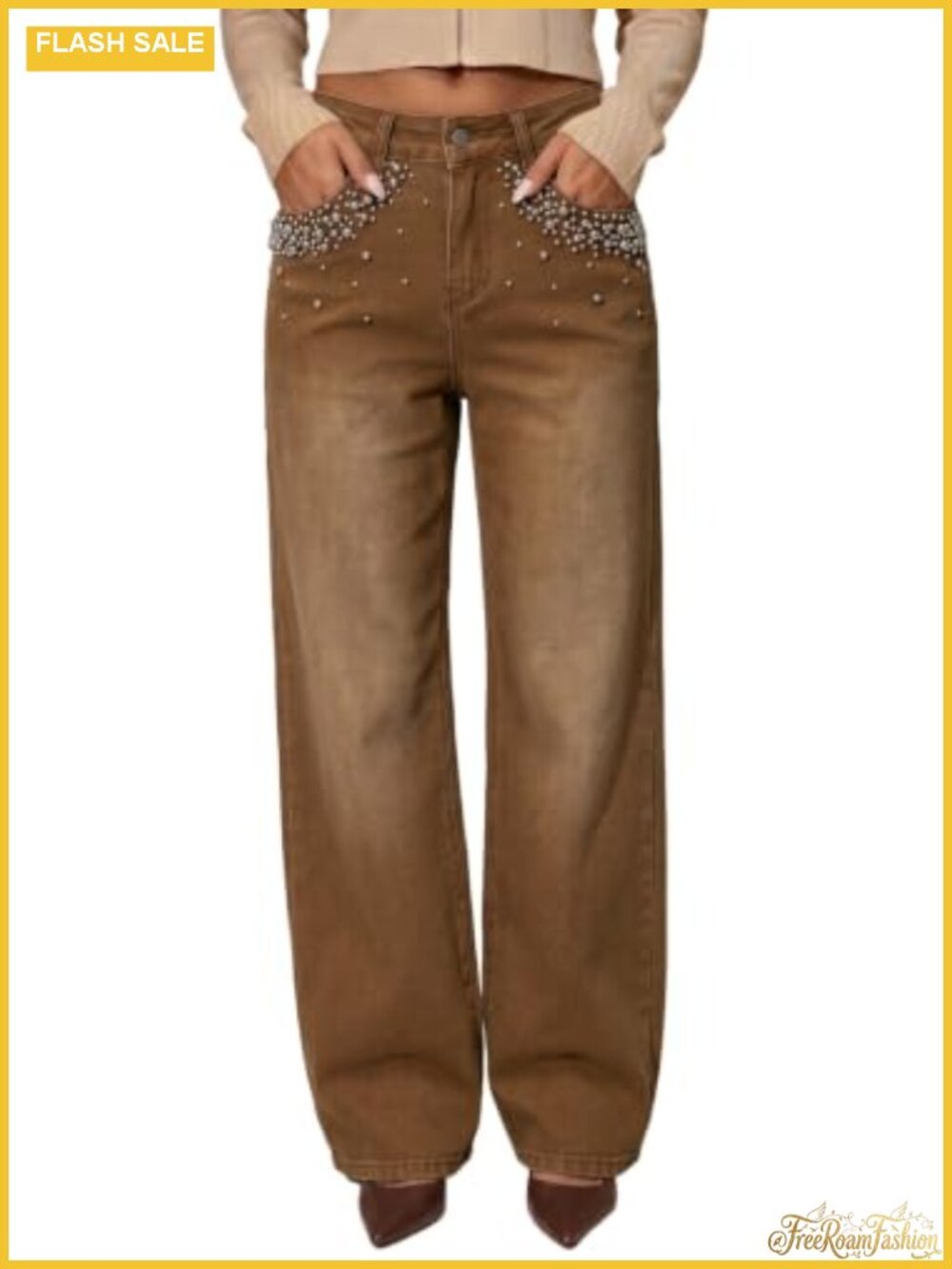 Wide Leg Jeans High Waisted Stretch Denim Women's Baggy Pants